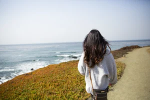 Woman walking path at Fiscalini Ranch Preserve